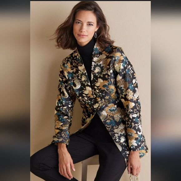 Soft Surroundings Viola Jacquard MetallicFloral Blazer Medium EXCELLENT